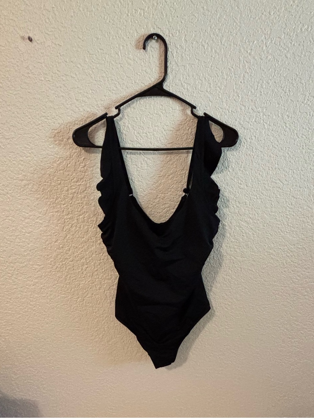 Time and Tru Black Ruffle Strap One-Piece Swimsuit